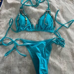 Turquoise Bikini with Rhinestone Accents